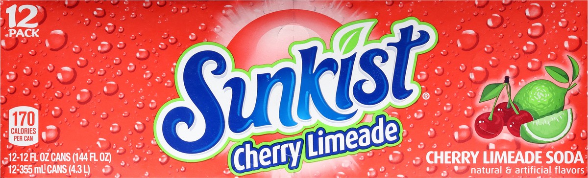 slide 14 of 14, Sunkist Cherry Limeade Soda 12 - 12 fl oz Cans, 12 ct; 12 fl oz