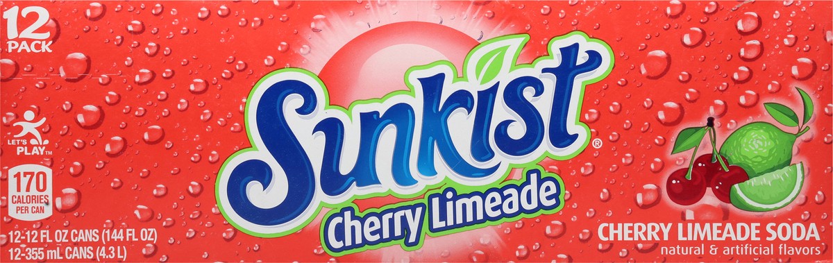 slide 5 of 14, Sunkist Cherry Limeade Soda 12 - 12 fl oz Cans, 12 ct; 12 fl oz