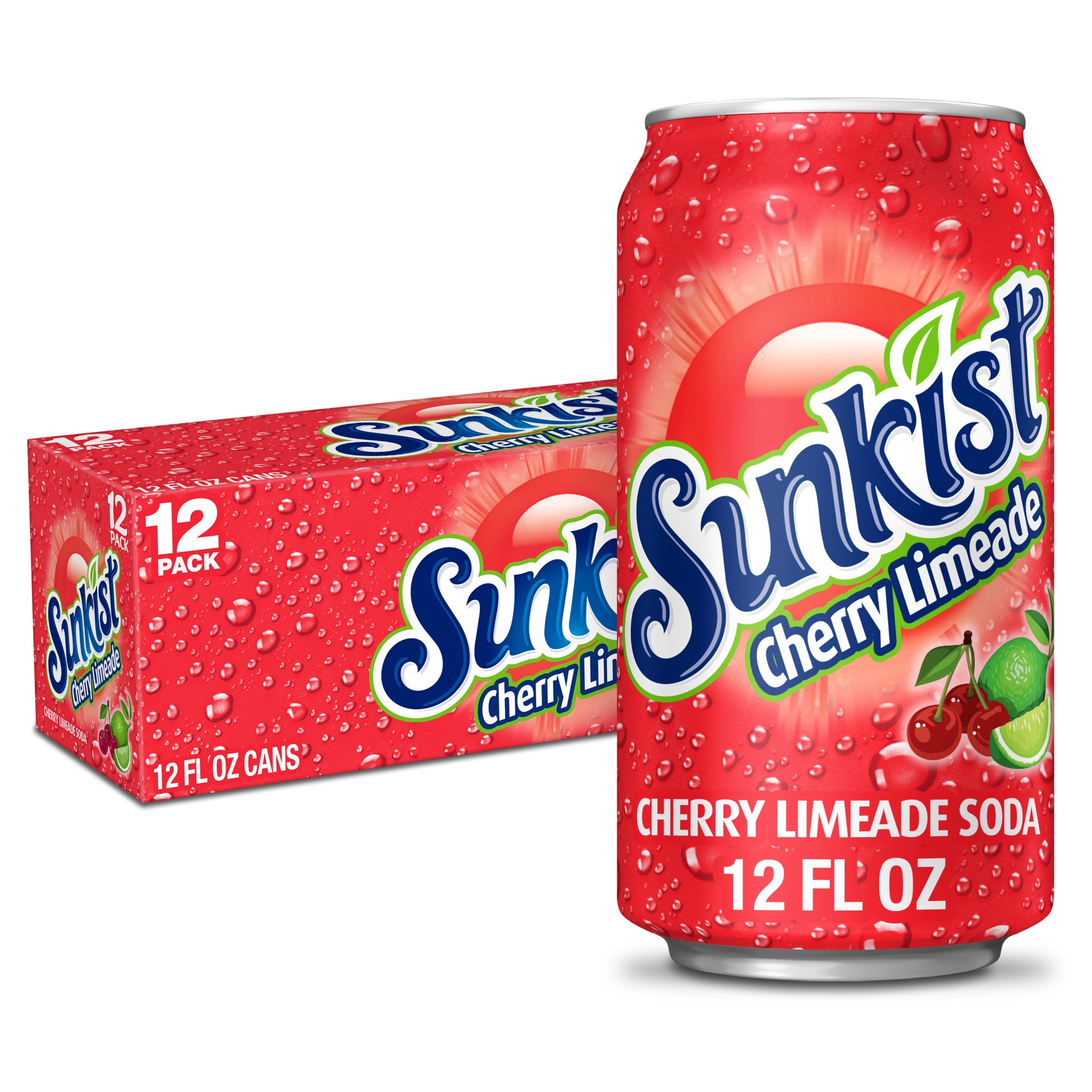 slide 1 of 14, Sunkist Cherry Limeade Soda 12 - 12 fl oz Cans, 12 ct; 12 fl oz