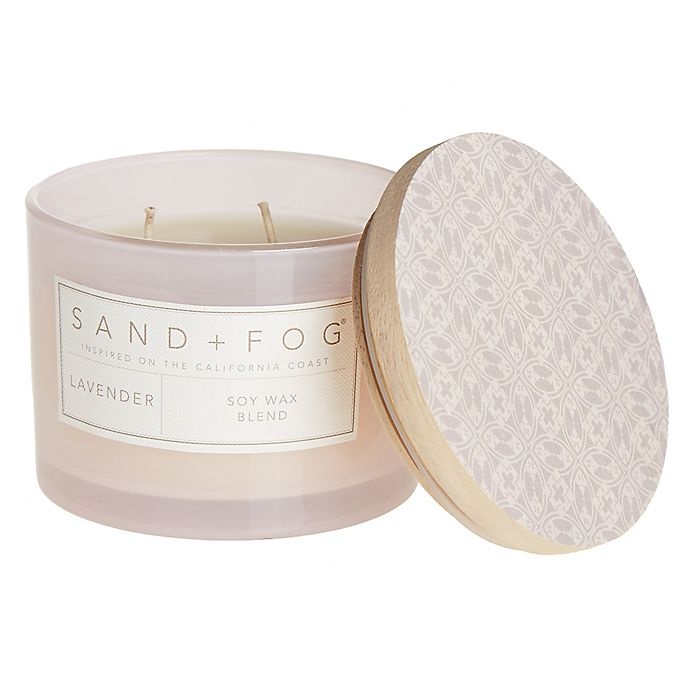 slide 1 of 1, Sand + Fog Lavender Painted-Lid Jar Candle with Tile Pattern Design, 12 oz