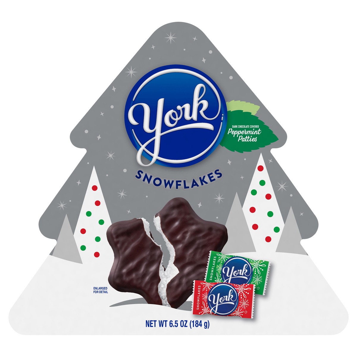 slide 1 of 7, York Dark Chocolate Peppermint Patties Snowflakes, Christmas Candy Tree Gift Box, 6.5 oz, 6.5 oz