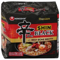 Nongshim Shin Black Beef Bone Broth Ramyun Noodles with Seasoning Mix 4 - 4.58 oz Bags