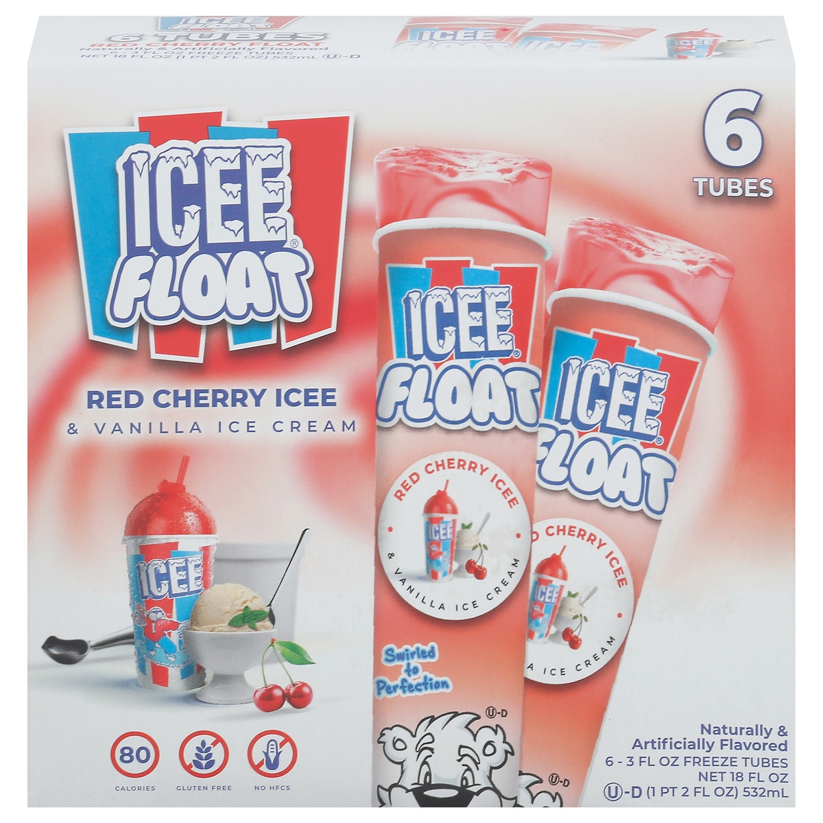 slide 1 of 1, ICEE Float Red Cherry ICEE & Vanilla Ice Cream Freeze Tubes 6 - 3 fl oz, 6 ct
