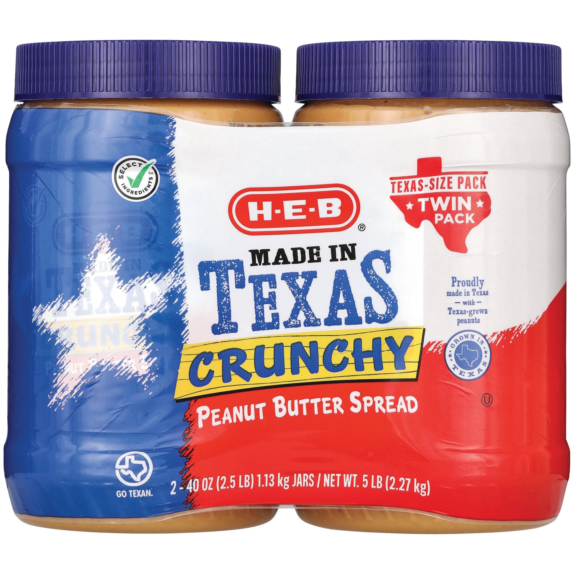 slide 1 of 1, H-E-B Crunchy Peanut Butter Spread – Texas-Size Pack Twin Pack, 40 oz each