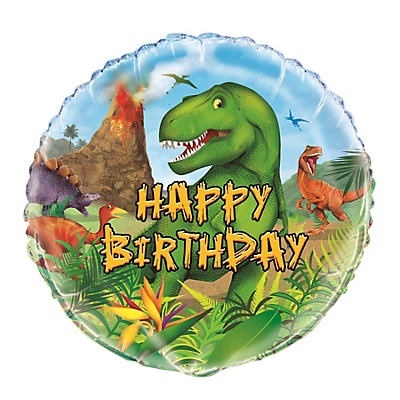 slide 1 of 1, Unique Industries Dinosaur Happy Birthday Foil Balloon, 18 in