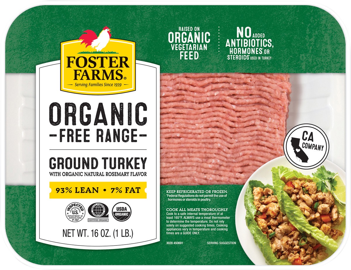 slide 2 of 2, Foster Farms Organic Free Range 93% Lean Ground Turkey Fresh - 16 Oz, 16 oz