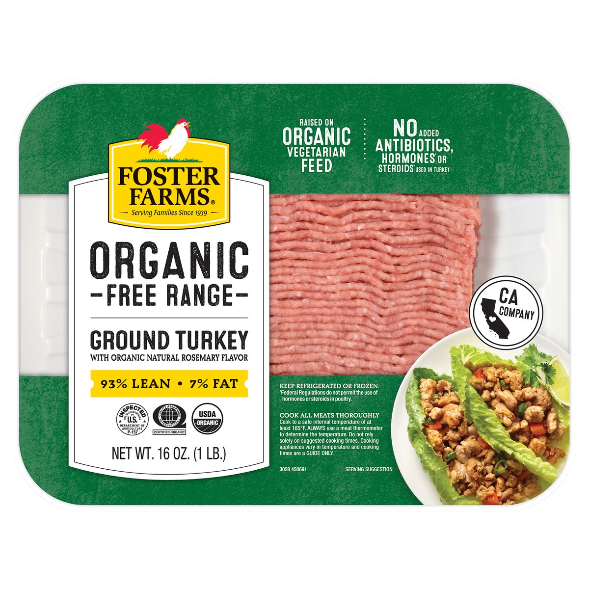 slide 1 of 2, Foster Farms Organic Free Range 93% Lean Ground Turkey Fresh - 16 Oz, 16 oz