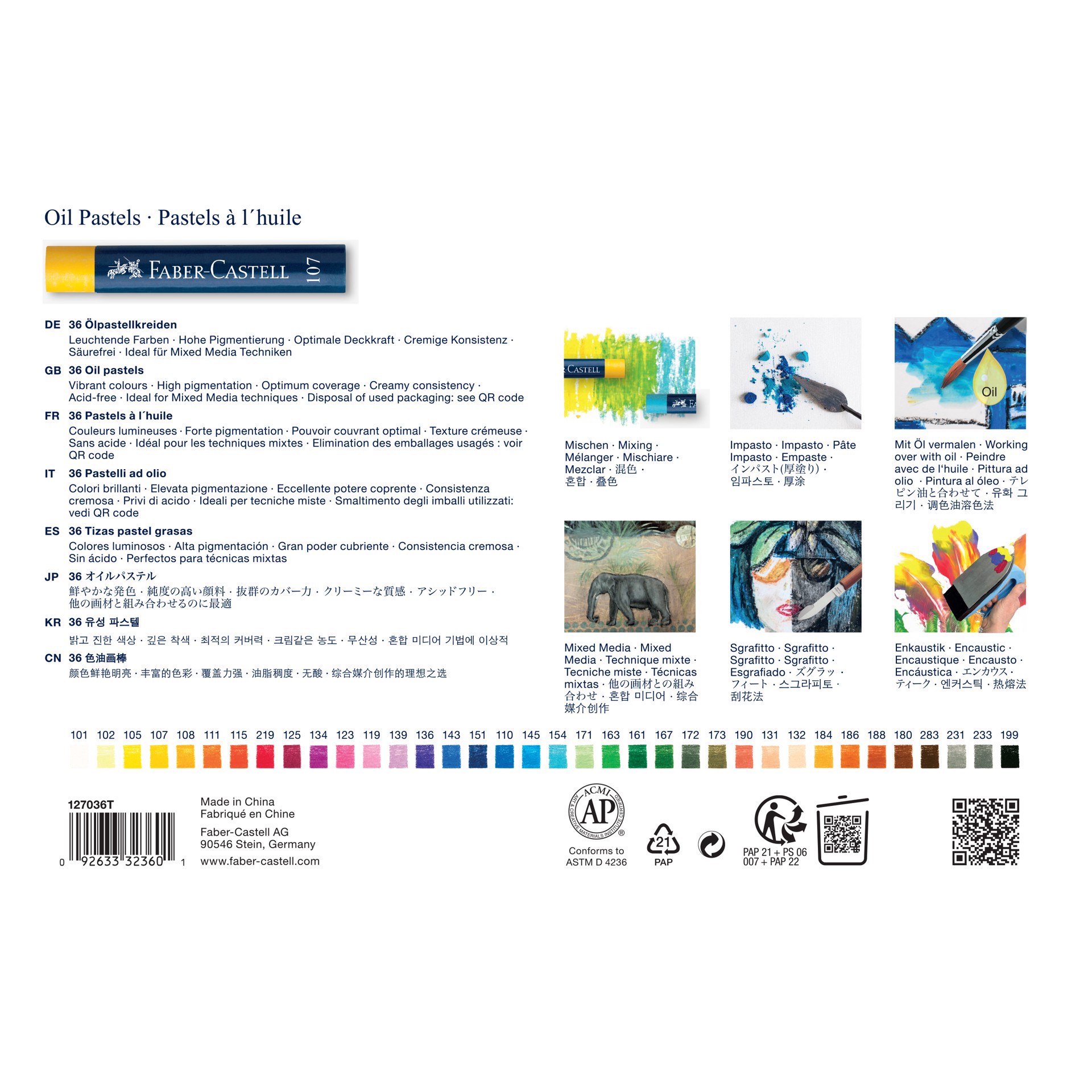 slide 2 of 7, Faber-Castell 36 Color Oil Pastel Set, includes 36 assorted colors