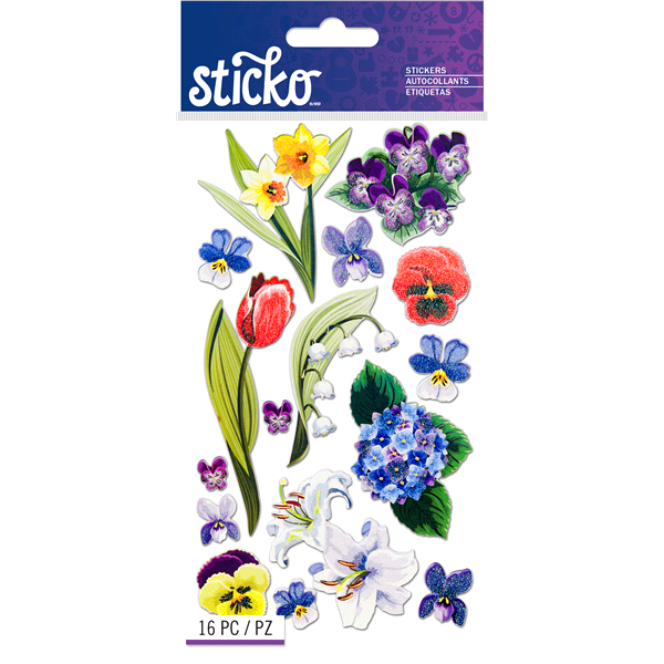 slide 1 of 1, Sticko Stickers Floral Medley, 16 ct