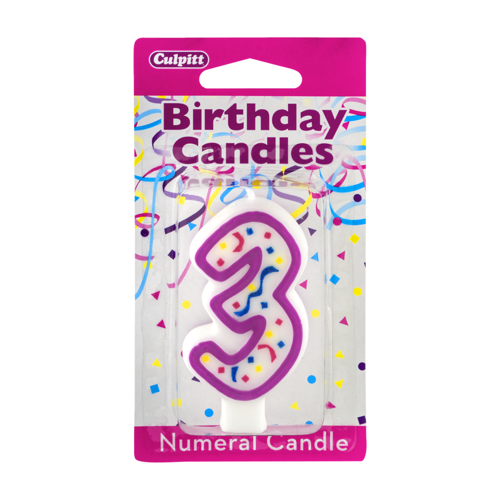 slide 1 of 1, Culpitt Birthday Candles Numeral Candle 3, 1 ct