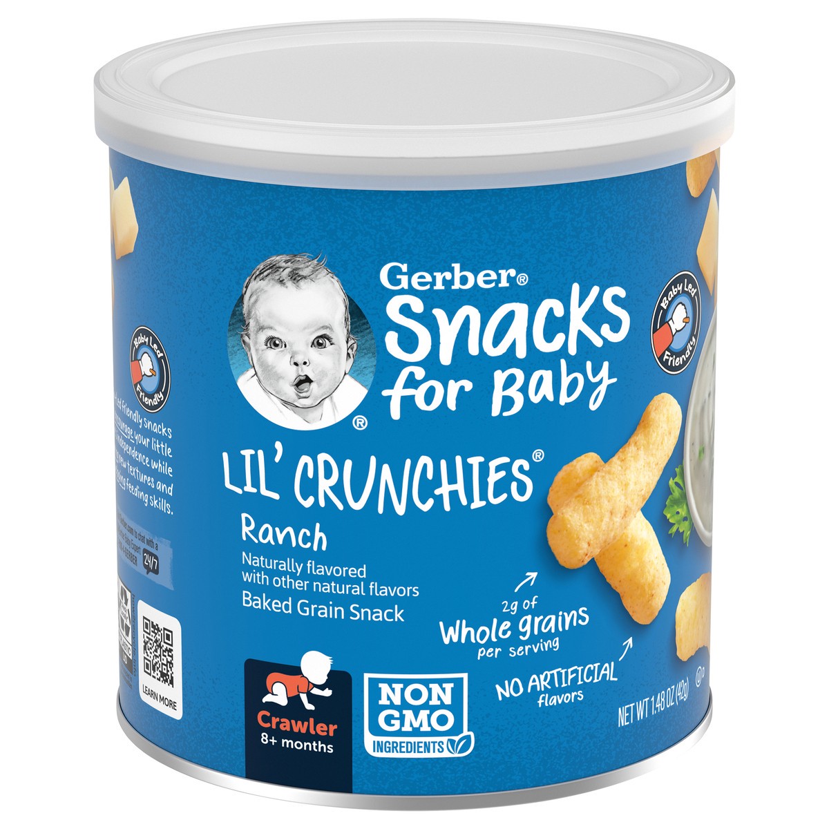 slide 3 of 9, Gerber Snacks for Baby Lil Crunchies Ranch Puffs, 1.48 oz Canister, 1.48 oz