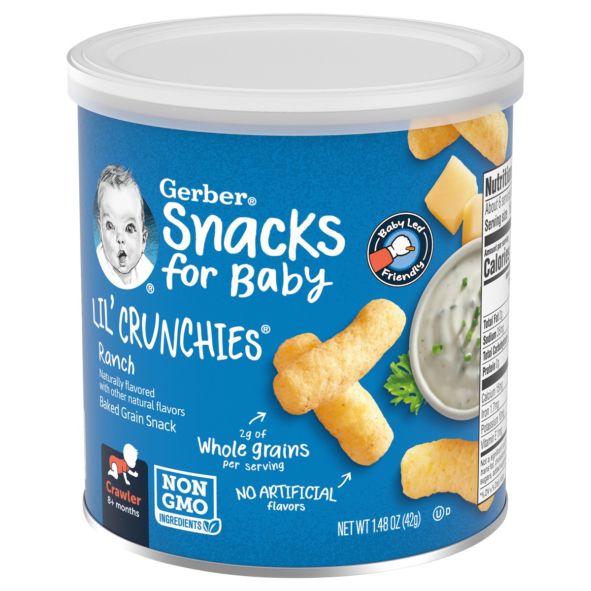 slide 9 of 9, Gerber Snacks for Baby Lil Crunchies Ranch Puffs, 1.48 oz Canister, 1.48 oz