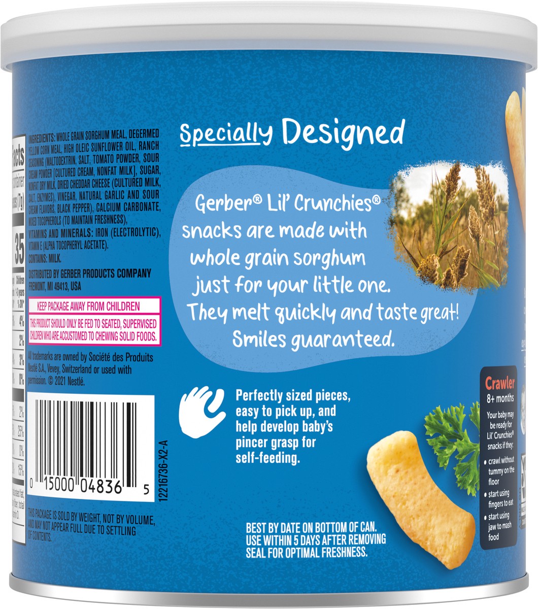 slide 4 of 9, Gerber Snacks for Baby Lil Crunchies Ranch Puffs, 1.48 oz Canister, 1.48 oz