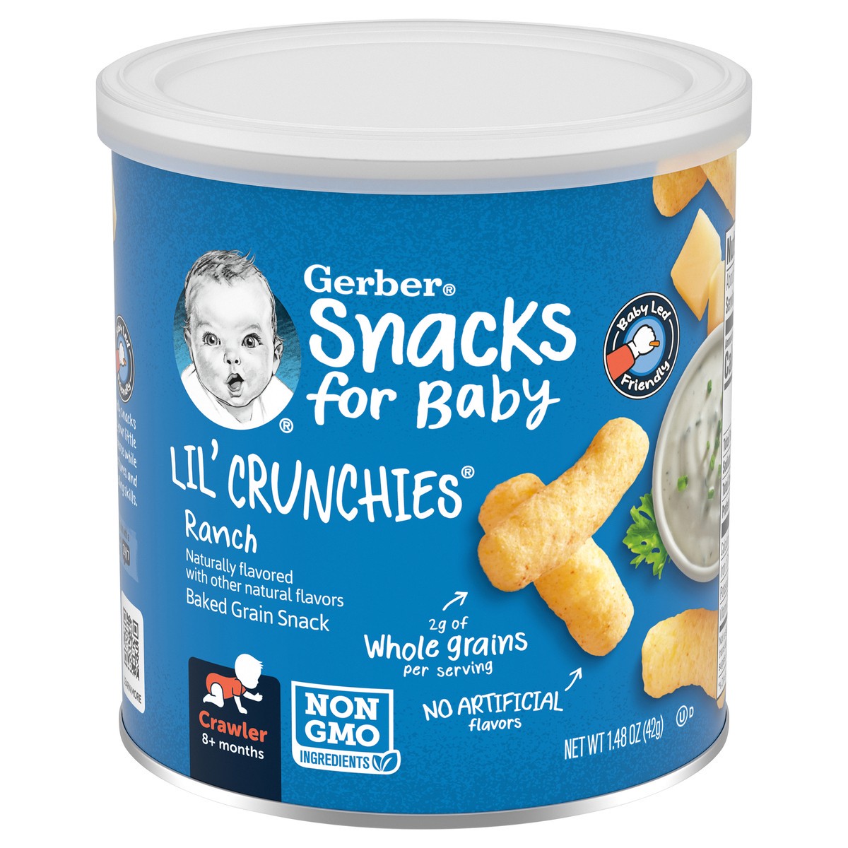 slide 1 of 9, Gerber Snacks for Baby Lil Crunchies Ranch Puffs, 1.48 oz Canister, 1.48 oz