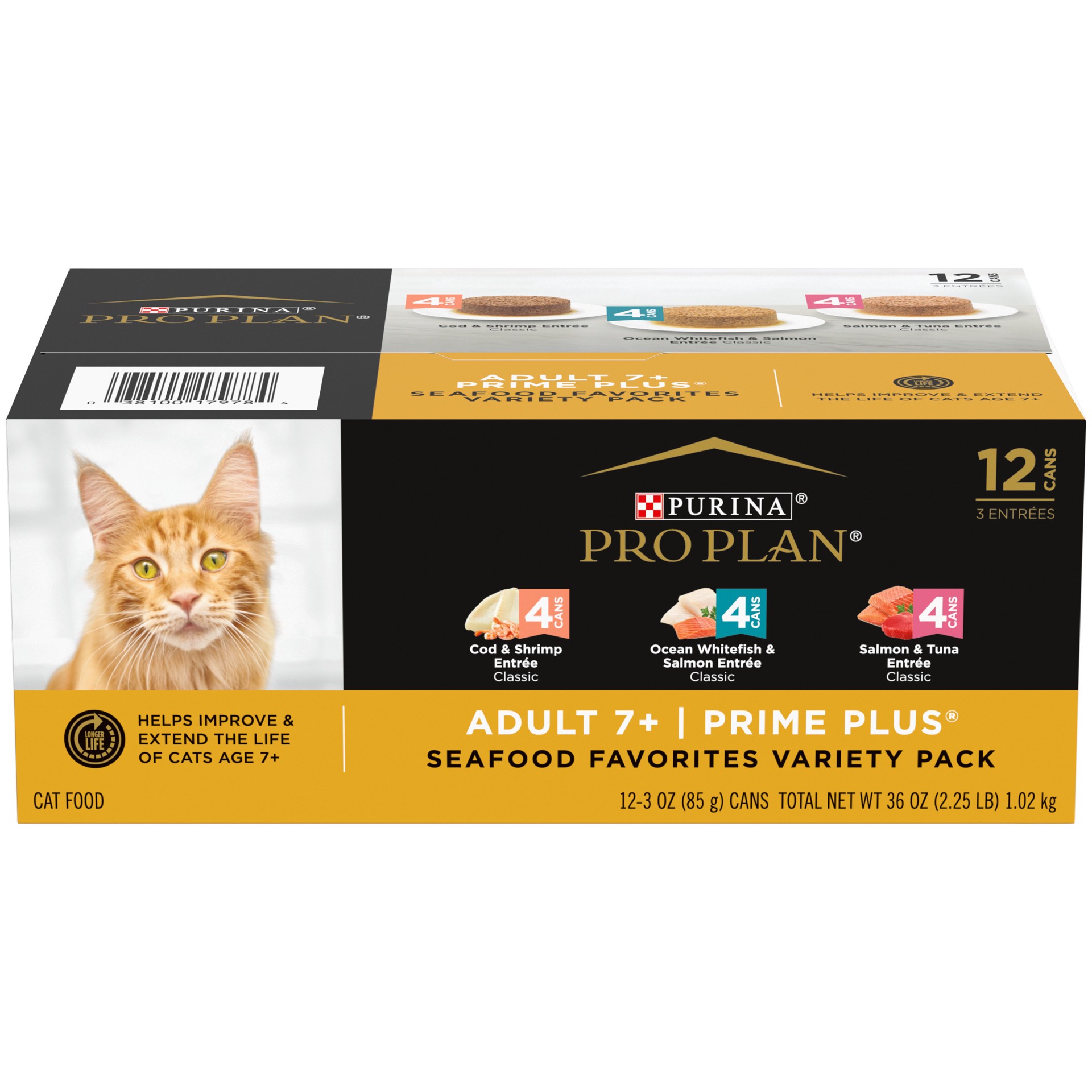 slide 1 of 9, Purina Pro Plan Grain Free Senior Wet Cat Food Variety Pack Pate, SENIOR Seafood Favorites, 2.25 lb