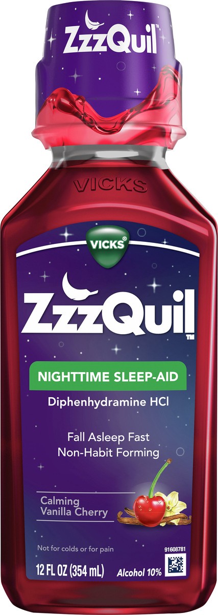 slide 3 of 3, Vicks Zzzquil Calming Vanilla Cherry Nighttime Sleep-Aid, 12 fl oz