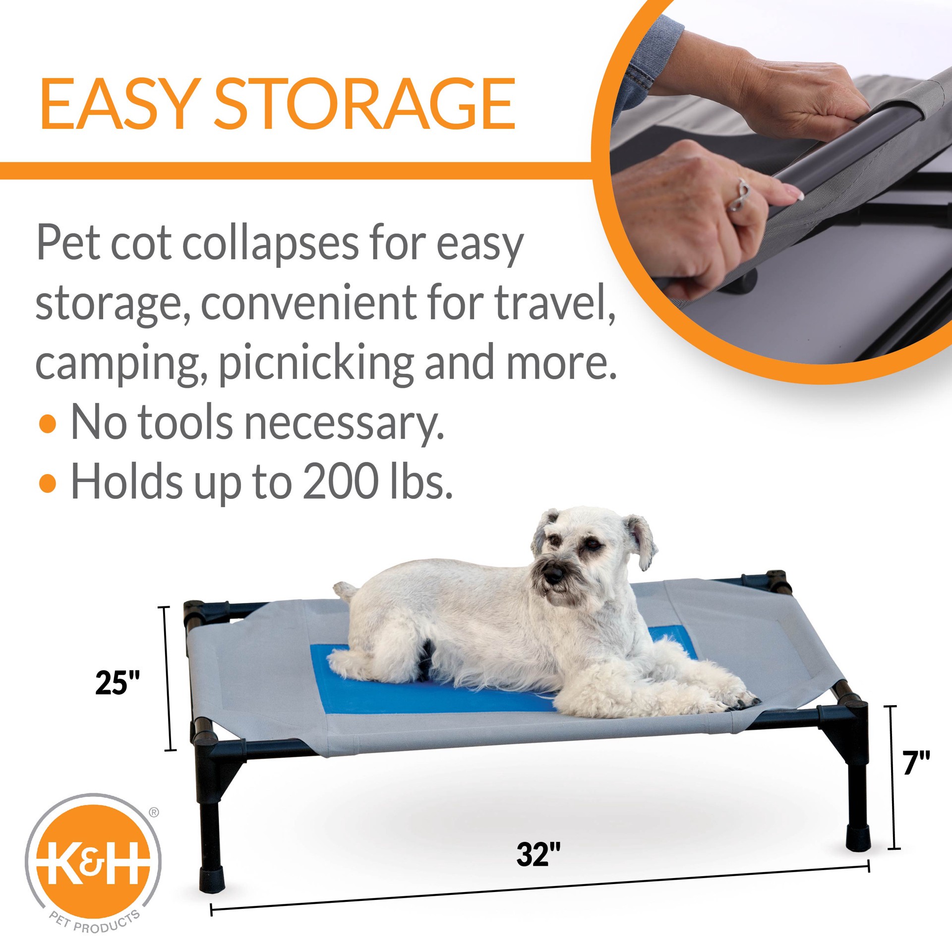 slide 9 of 10, K & H K&H Pet Products Coolin' Pet Cot Elevated Pet Bed Gray/Blue Medium 25 X 32 X 7 Inches, 25 in