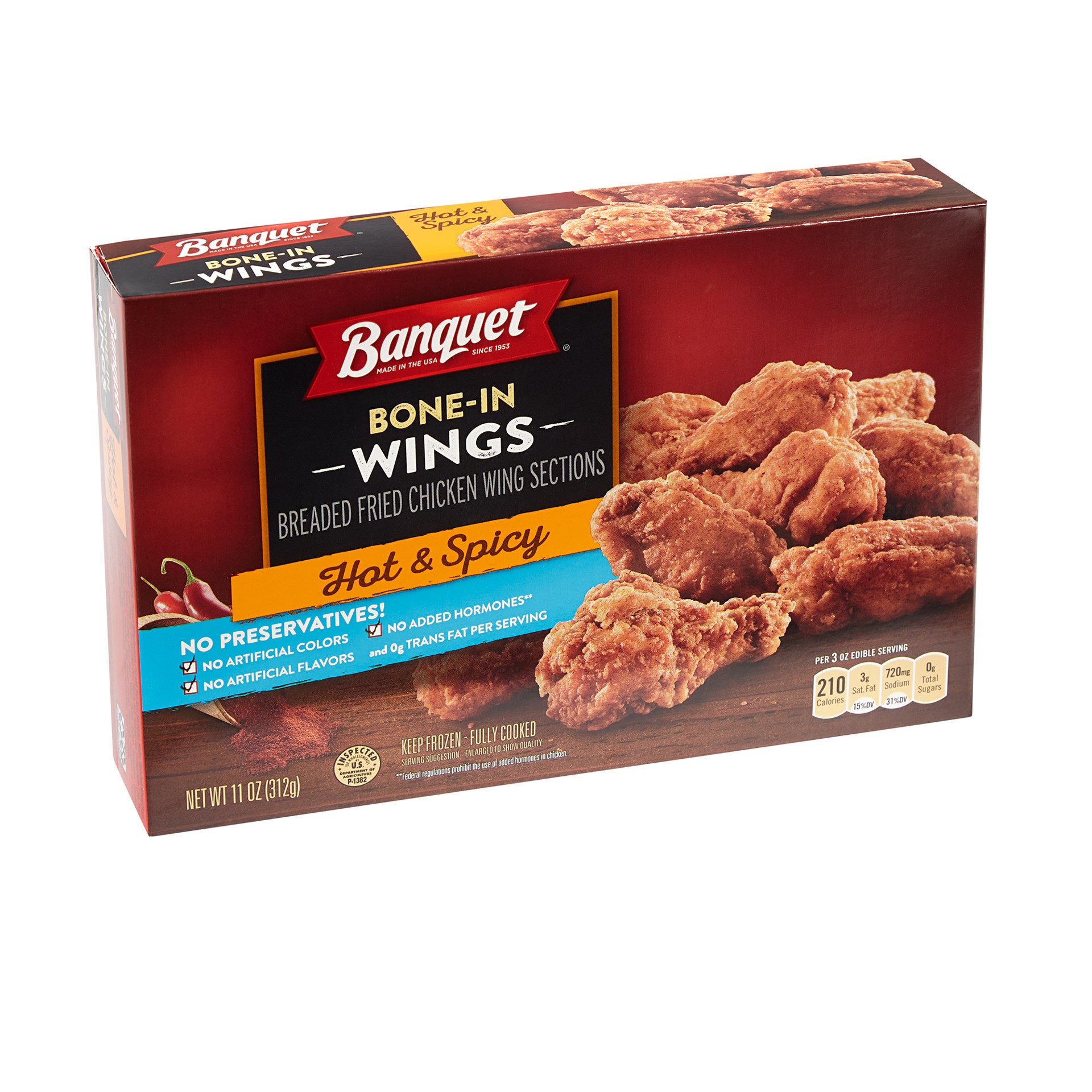 slide 4 of 5, Banquet Frozen Bone-In Chicken Wings Hot & Spicy, 11 oz., 11 oz