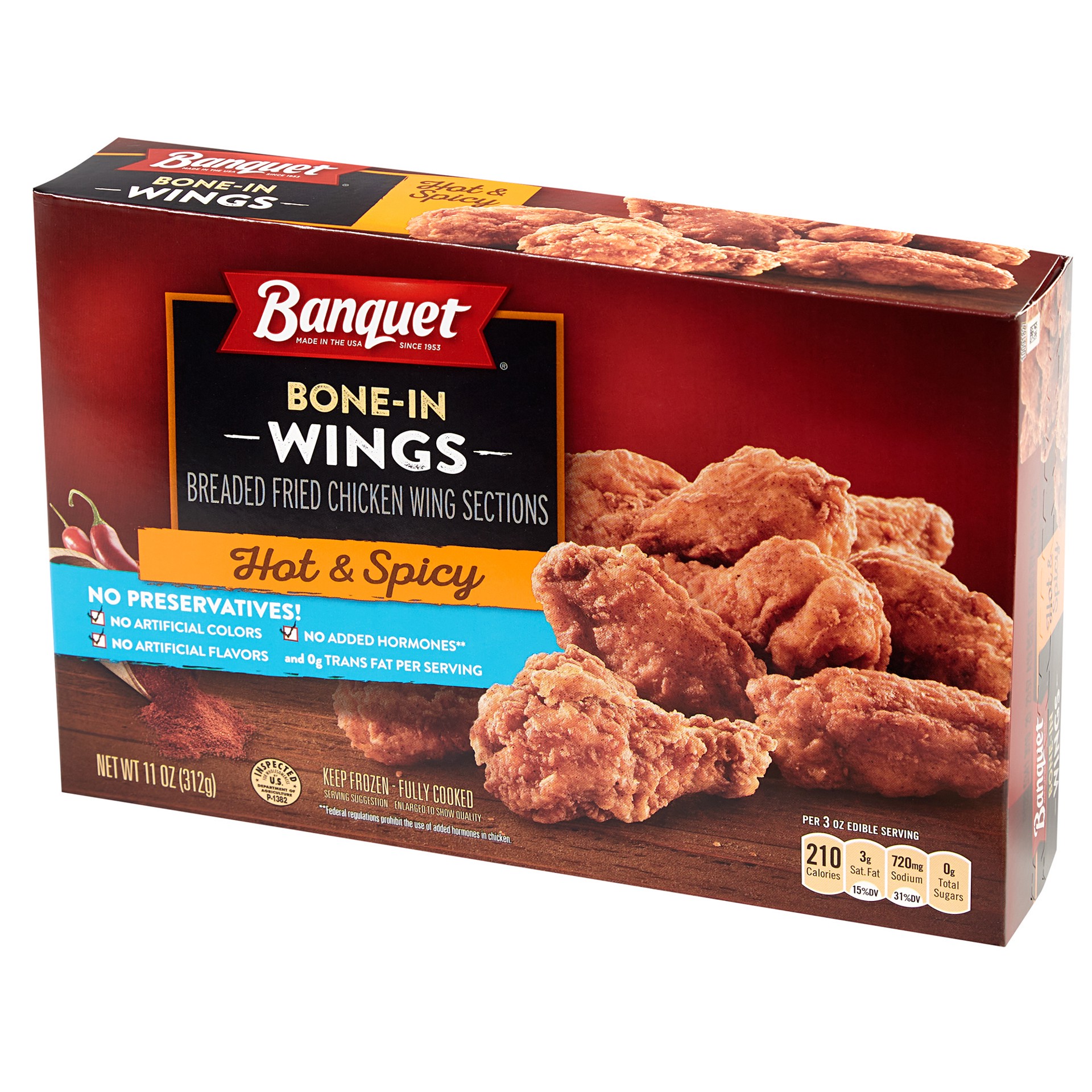 slide 2 of 5, Banquet Frozen Bone-In Chicken Wings Hot & Spicy, 11 oz., 11 oz