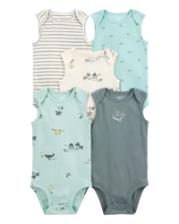Carter's Baby 5-Pack Ocean Print Sleeveless Bodysuits Blue/White 12M