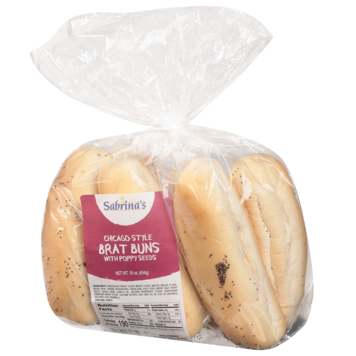 slide 12 of 13, Sabrina's Brat's Buns W/ Poppy Seeds, 14.4 oz