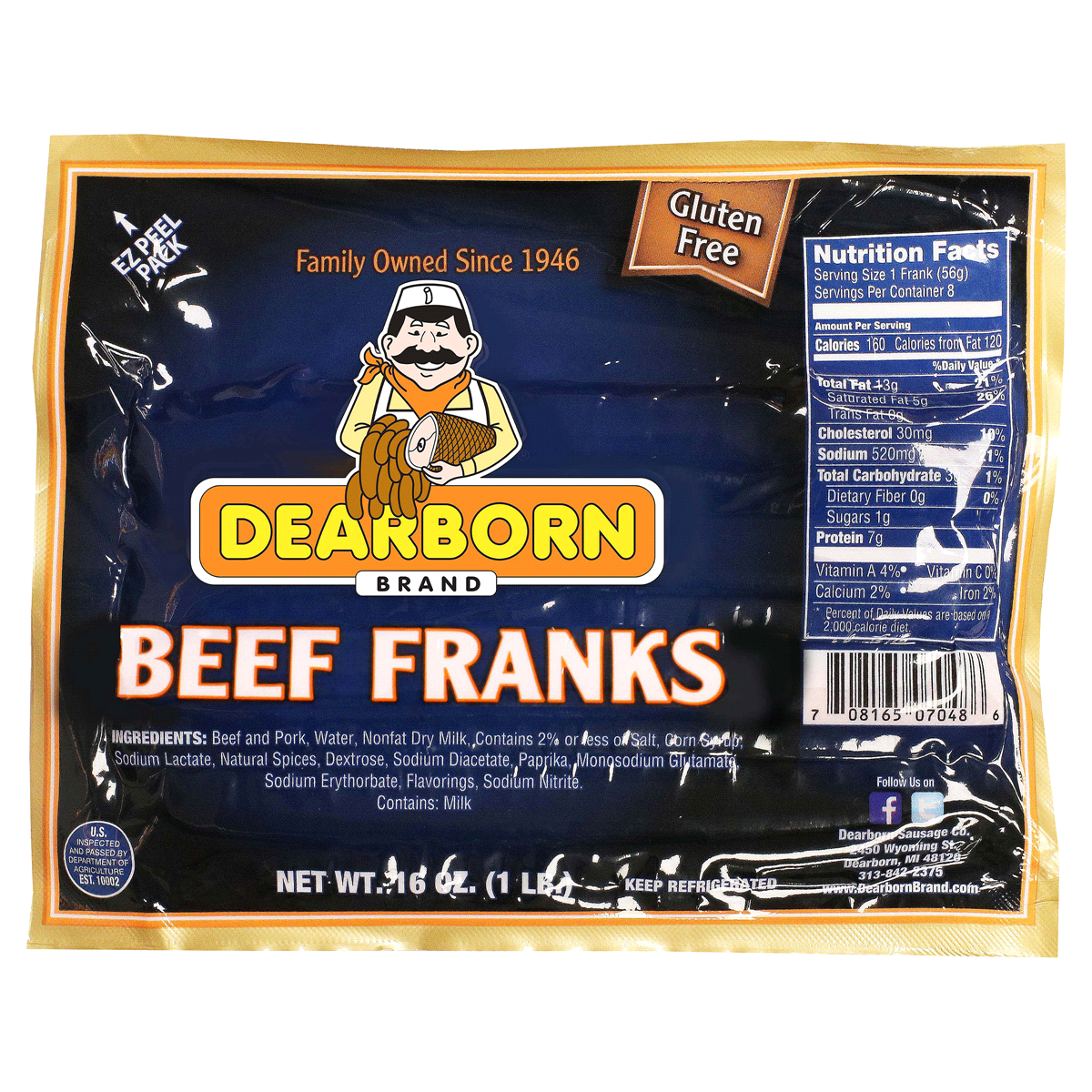slide 1 of 1, Dearborn Beef Franks, 16 oz