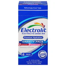 Electrolit Premium Hydration Fruit Punch/Strawberry Kiwi/Grape Electrolyte Drink Mix Variety Pack - 6 - 0.53 oz Packets
