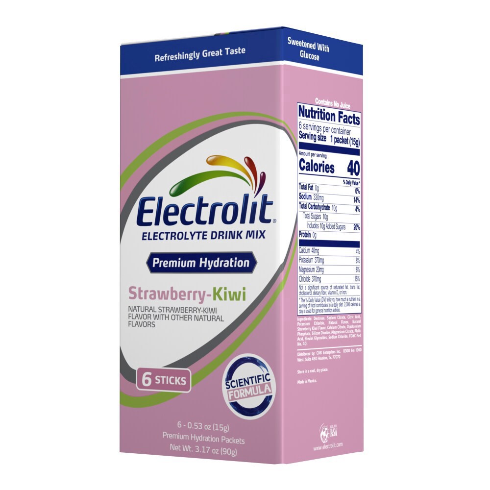 slide 2 of 4, Electrolit Electrolyte Strawberry Kiwi Drink Mix, 6 ct / 3.17 oz