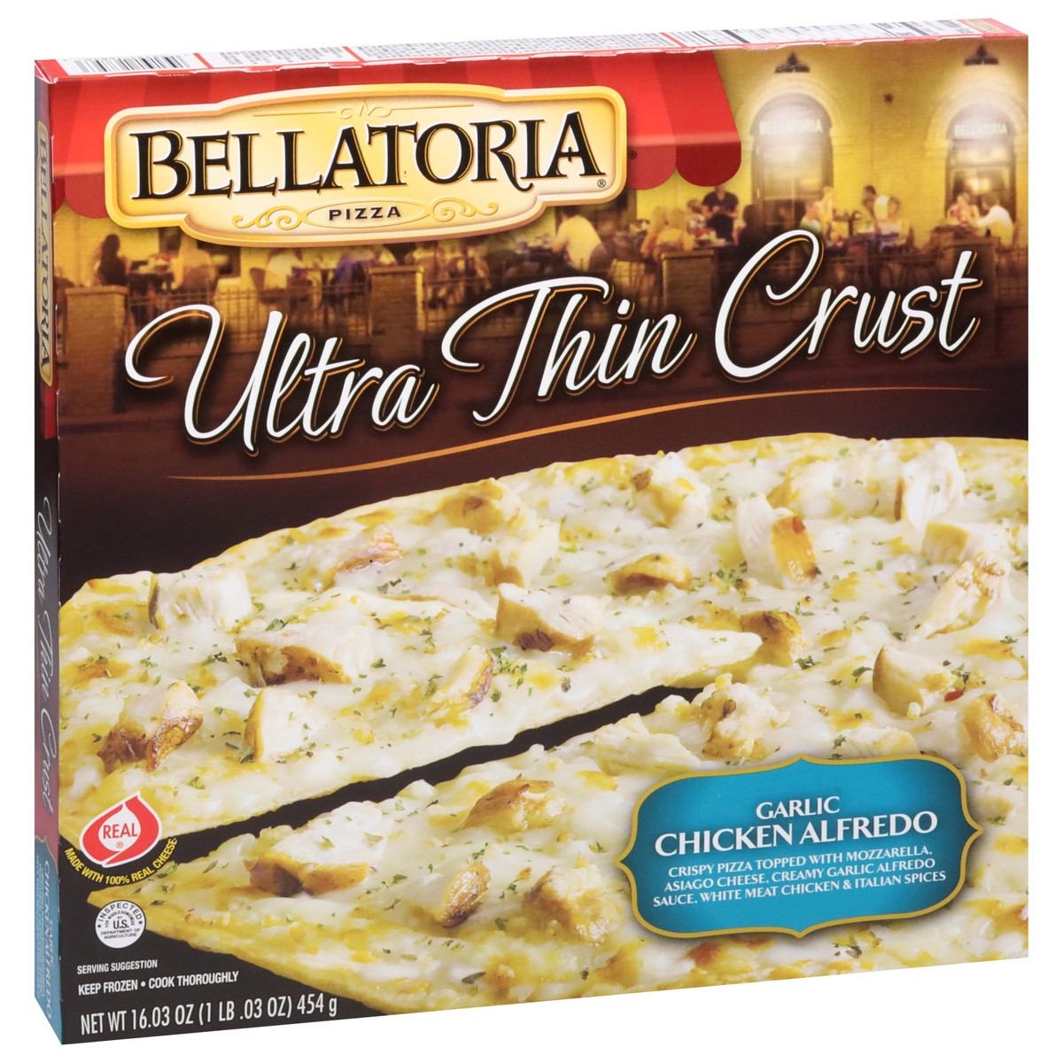slide 2 of 9, Bellatoria Ultra Thin Crust Garlic Chicken Alfredo Pizza 16.03 oz, 16.03 oz