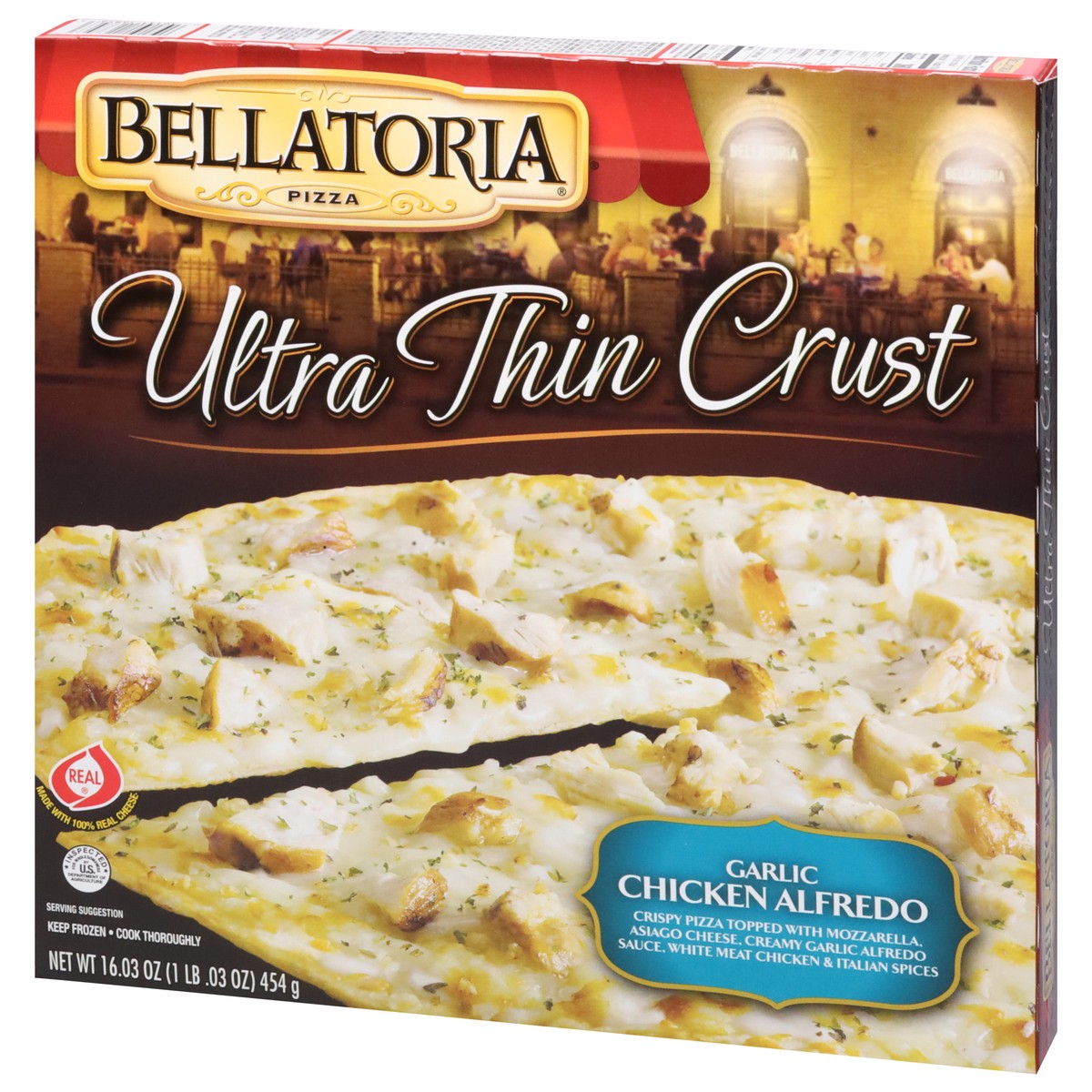 slide 3 of 9, Bellatoria Ultra Thin Crust Garlic Chicken Alfredo Pizza 16.03 oz, 16.03 oz