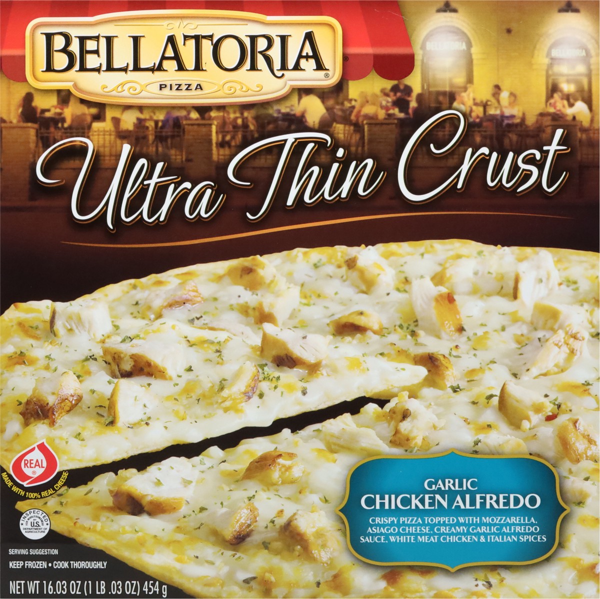 slide 6 of 9, Bellatoria Ultra Thin Crust Garlic Chicken Alfredo Pizza 16.03 oz, 16.03 oz