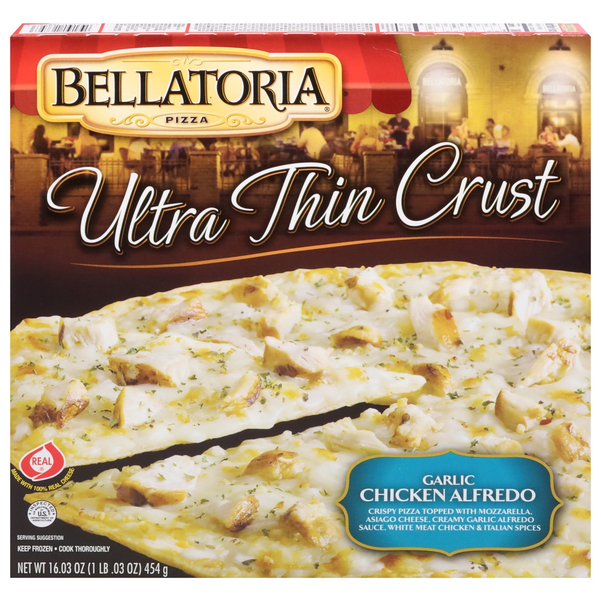 slide 1 of 9, Bellatoria Ultra Thin Crust Garlic Chicken Alfredo Pizza 16.03 oz, 16.03 oz