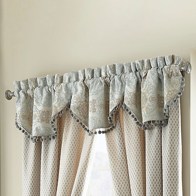 slide 1 of 2, Waterford Jonet Cascade Window Valance - Cream/Aqua, 3 ct