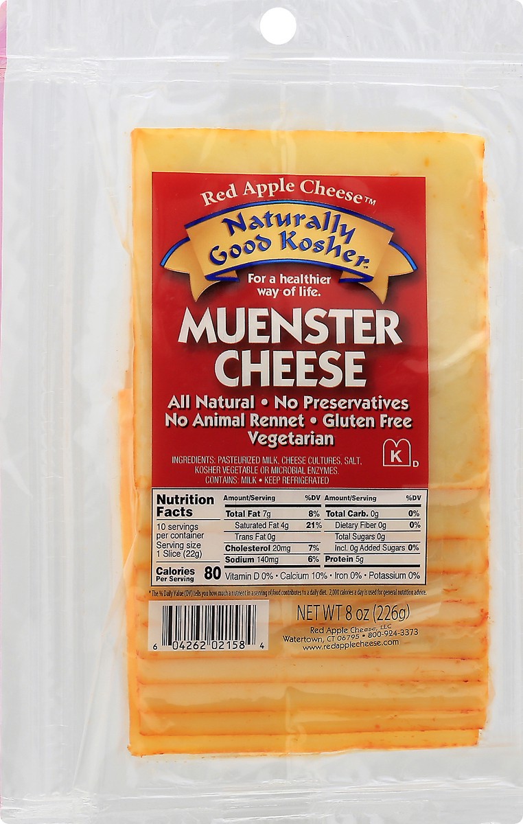 slide 5 of 12, Red Apple Cheese Naturally Good Kosher Muenster Cheese Slices 8 oz, 8 oz