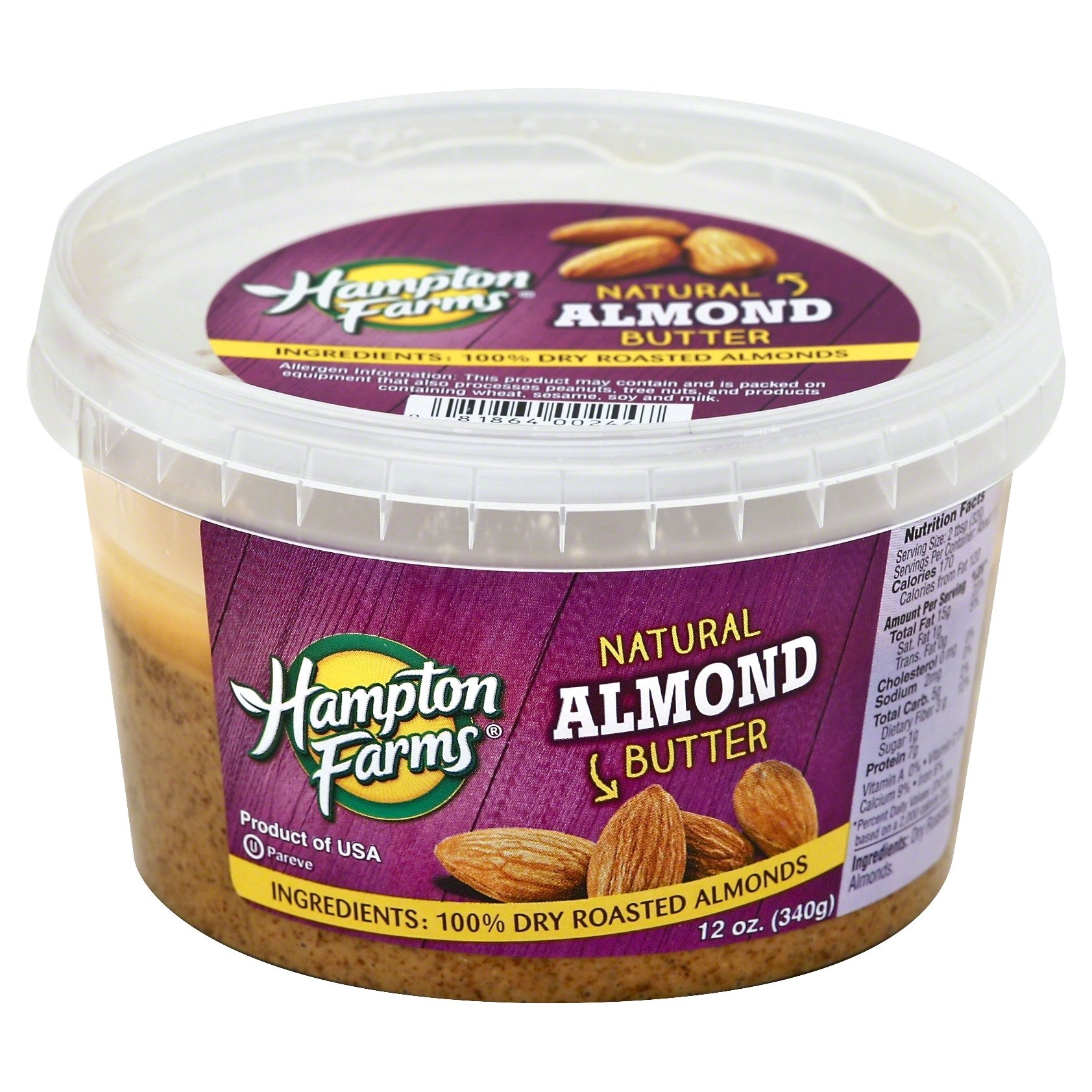 slide 1 of 3, Hampton Farms Natural Almond Butter, 12 oz