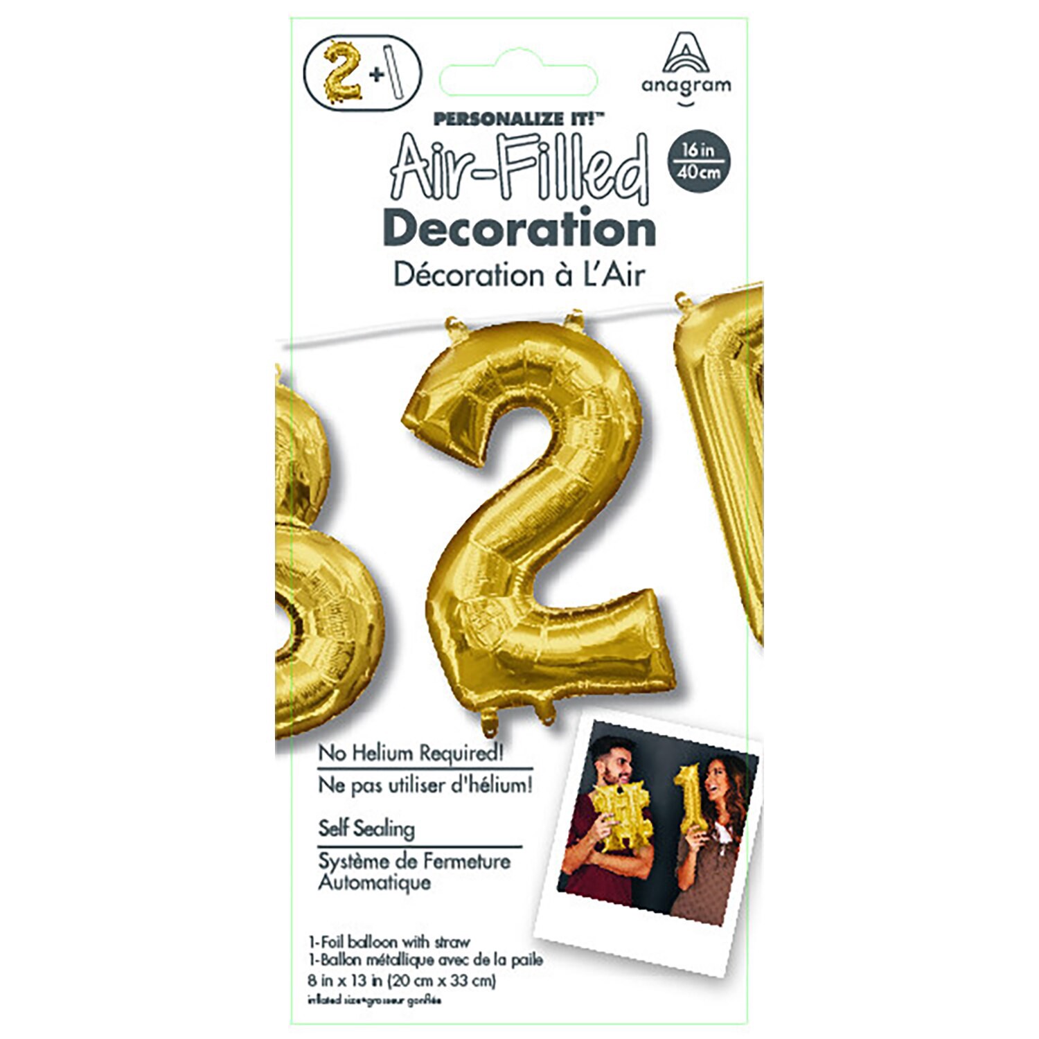 slide 1 of 1, Rainbow Balloons Air Balloon Num #2 Gold, 1 ct