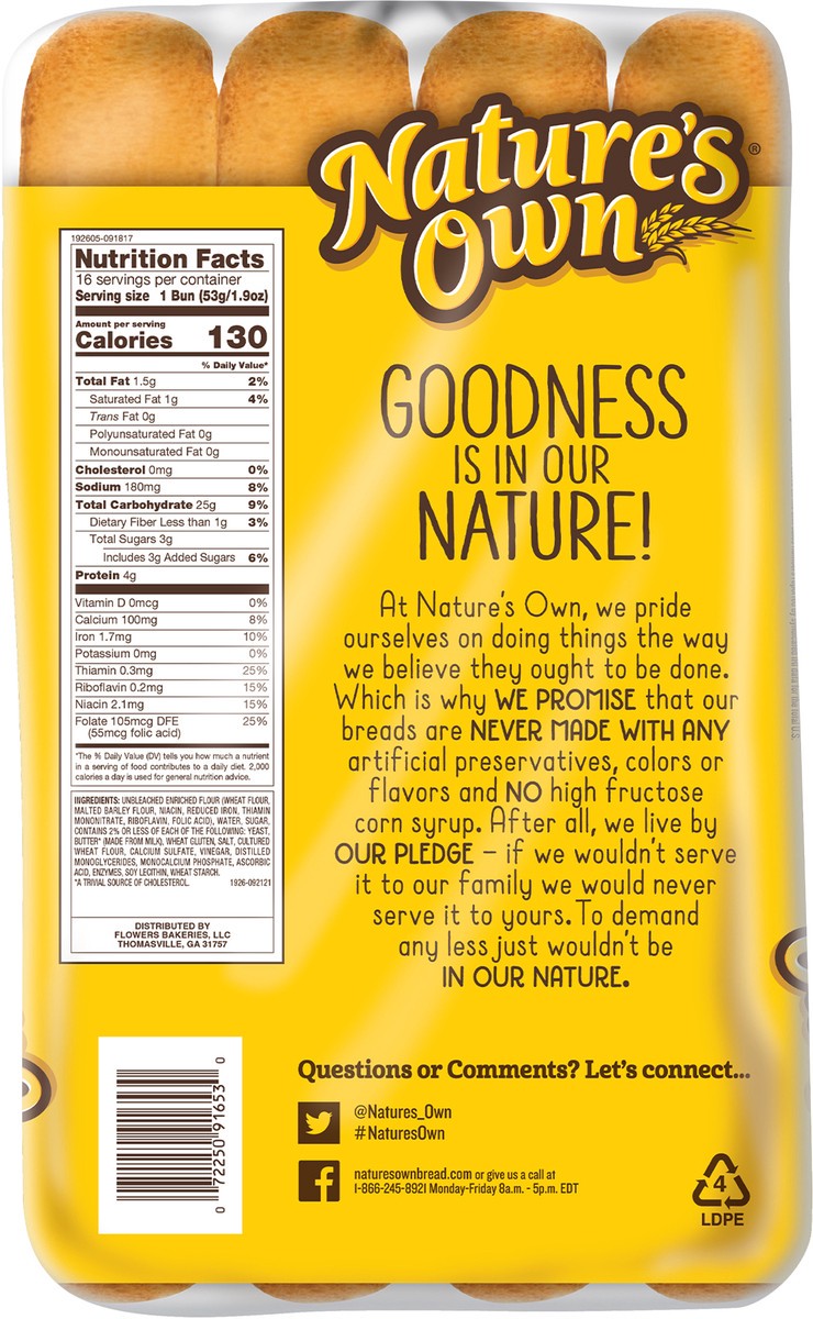 slide 7 of 9, Nature's Own Hot Dog Buns, Butter, 16 ct