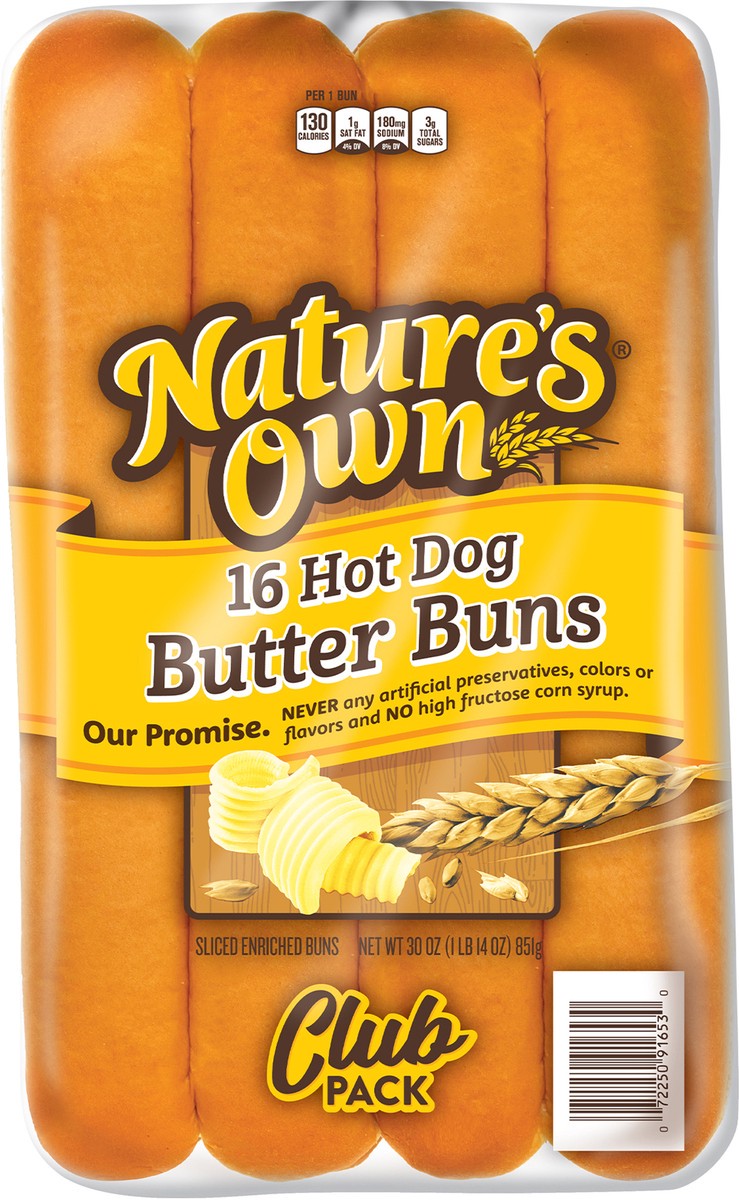 slide 8 of 9, Nature's Own Hot Dog Buns, Butter, 16 ct