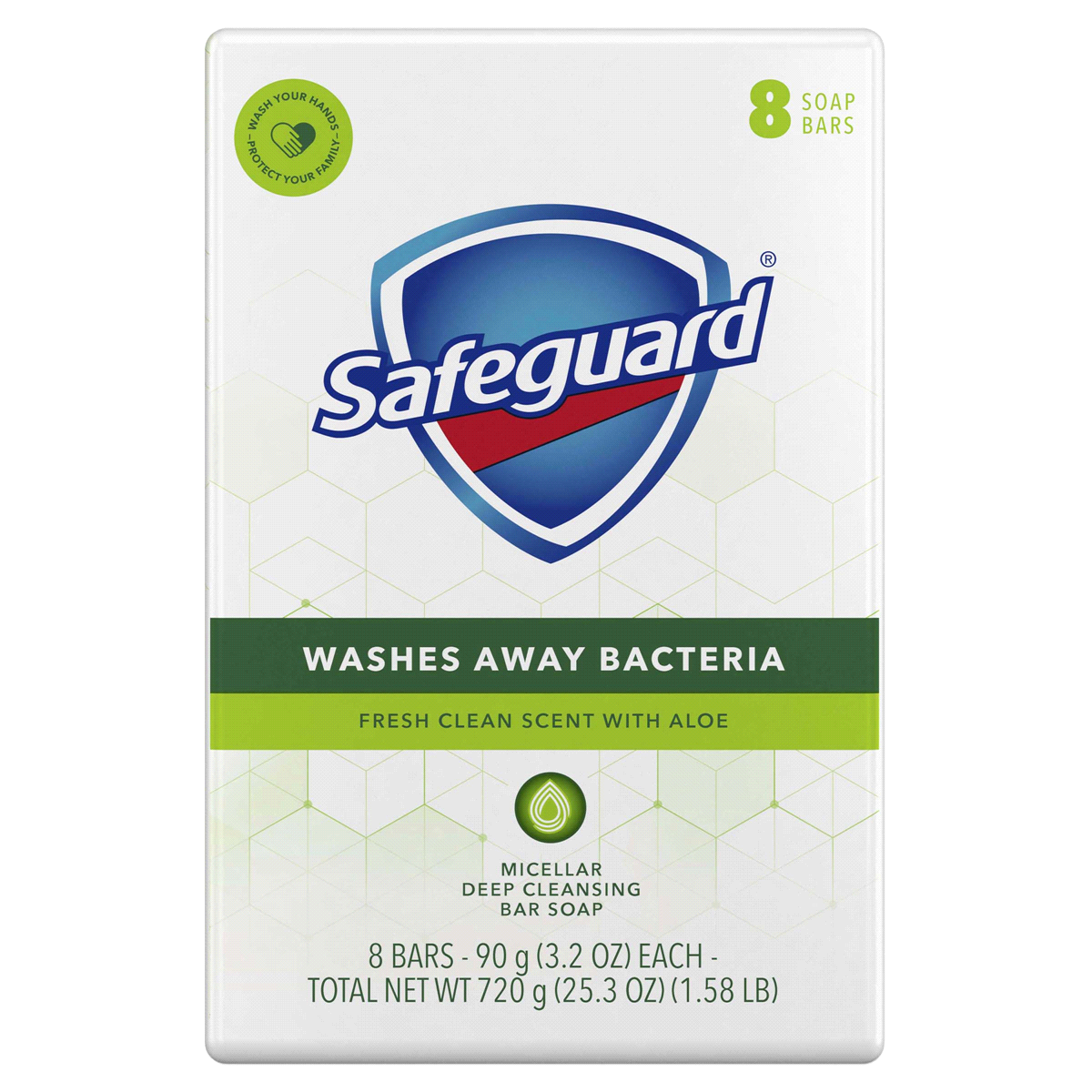 slide 1 of 3, Safeguard Deodorant Bar Soap, White With Aloe, 8 ct