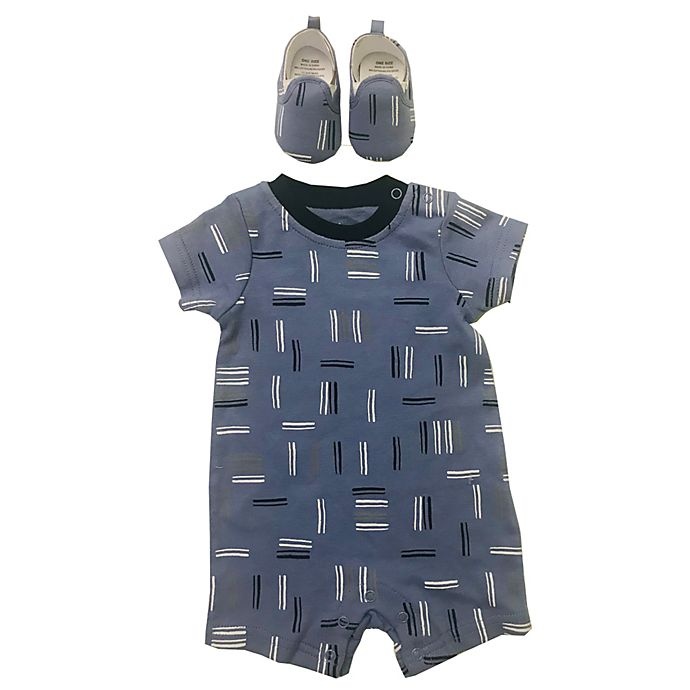 slide 1 of 1, Sterling Baby Romper 3M Blue print w/shoe, 1 ct