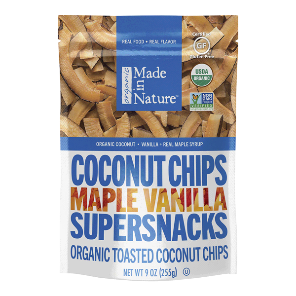 slide 1 of 1, Made in Nature Organic Coconut Chips Maple Vanilla Supersnacks, 9 oz