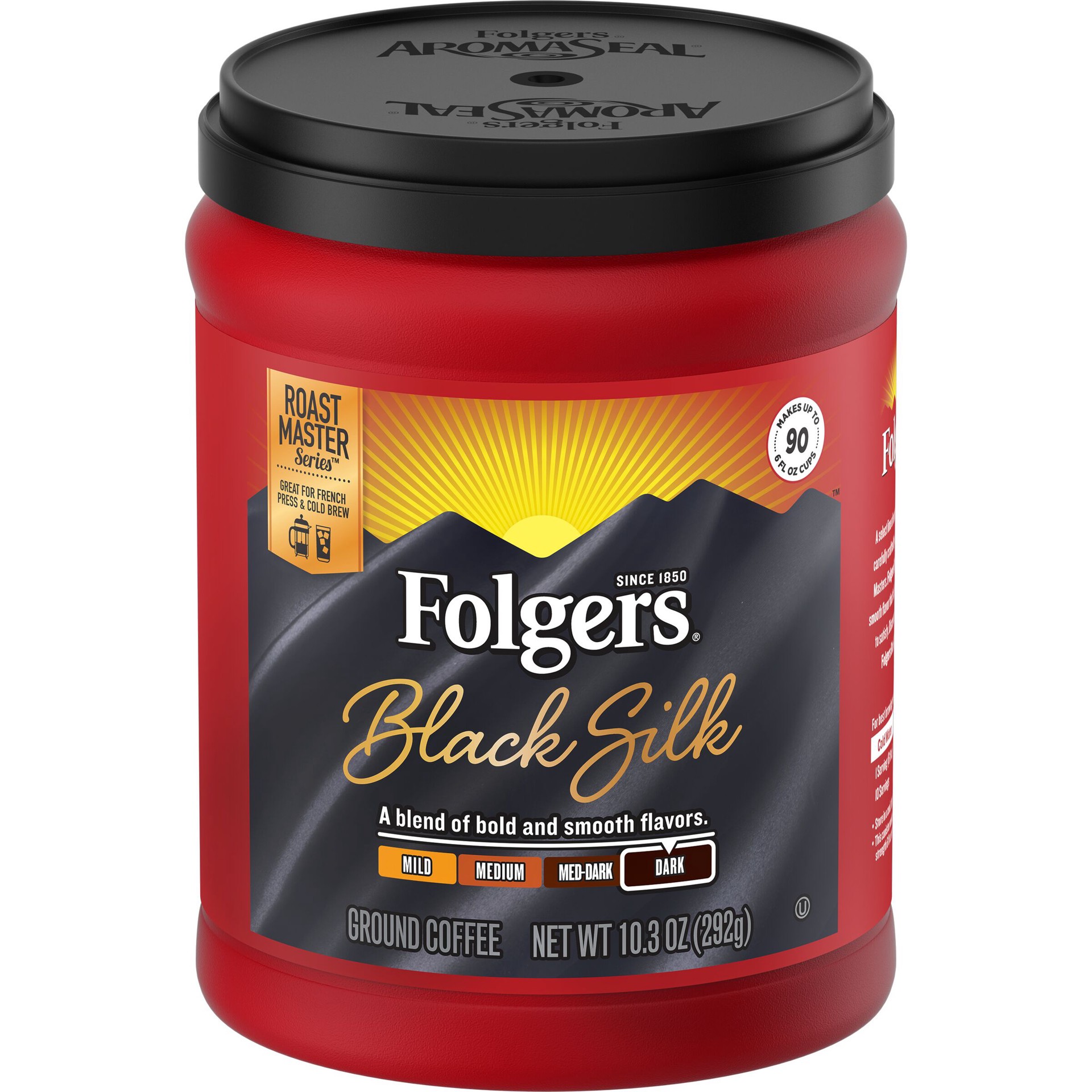 slide 4 of 4, Folgers Black Silk Ground Coffee, Dark Roast - 10.3 oz, 10.3 oz