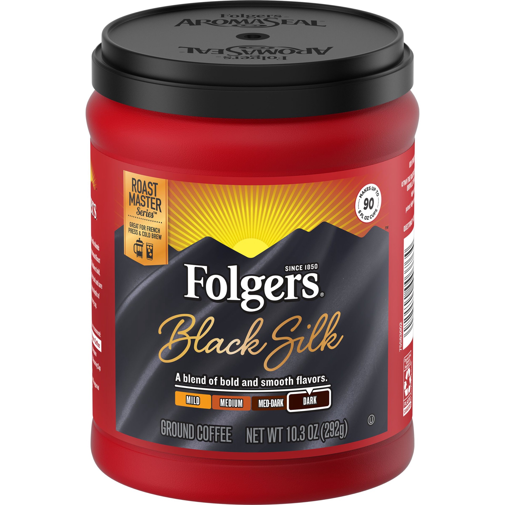 slide 1 of 4, Folgers Black Silk Ground Coffee, Dark Roast - 10.3 oz, 10.3 oz