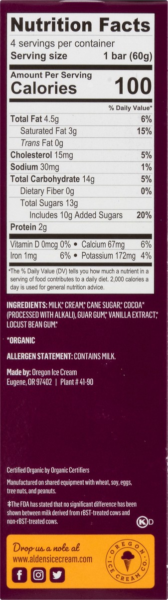 slide 9 of 9, Aldens Organic Organic Fudge Ice Cream Bars, 4 ct