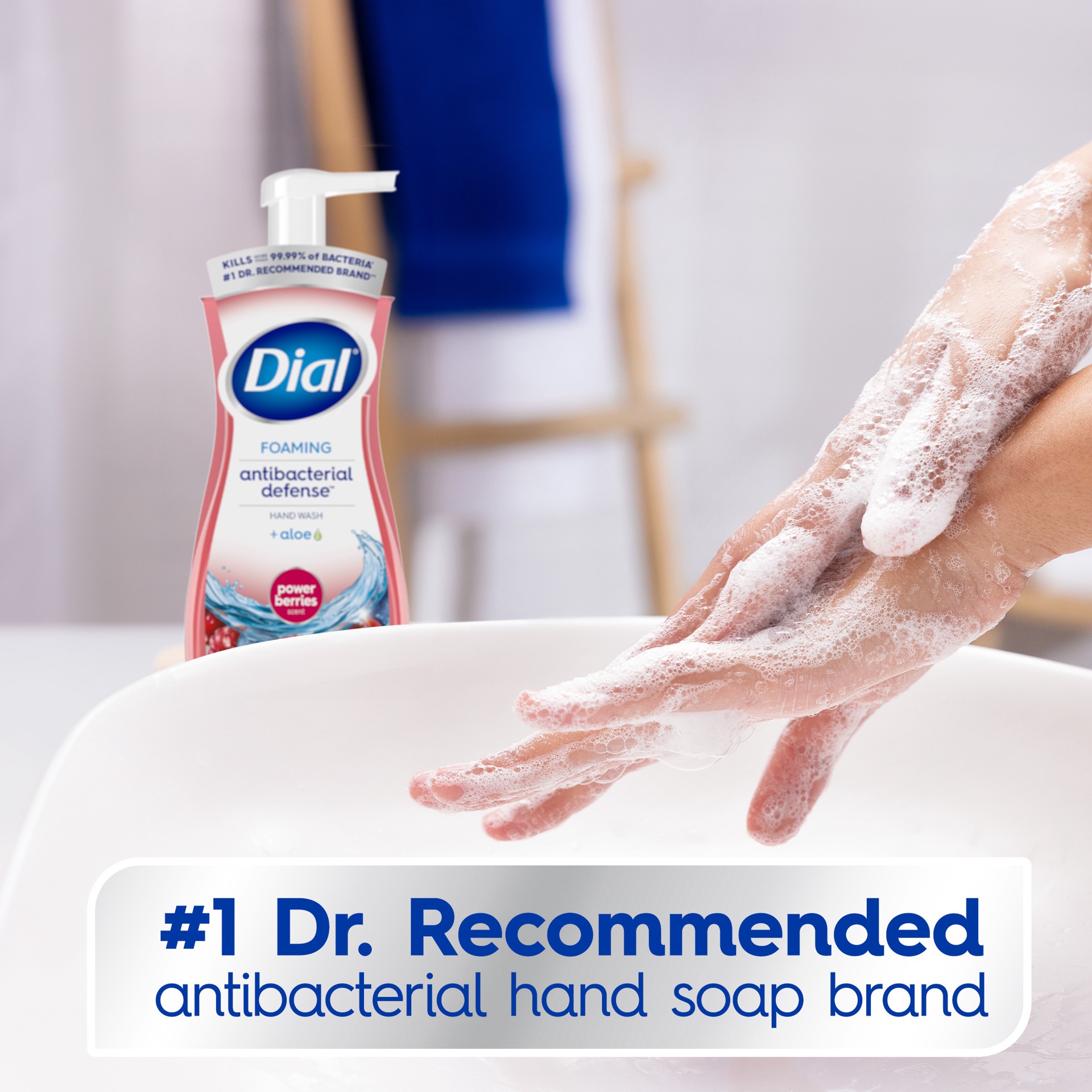 slide 1 of 5, Dial Antibacterial Defense Foaming Hand Soap, Power Berries Scent + Aloe, 7.5 fl oz, 7.5 fl oz