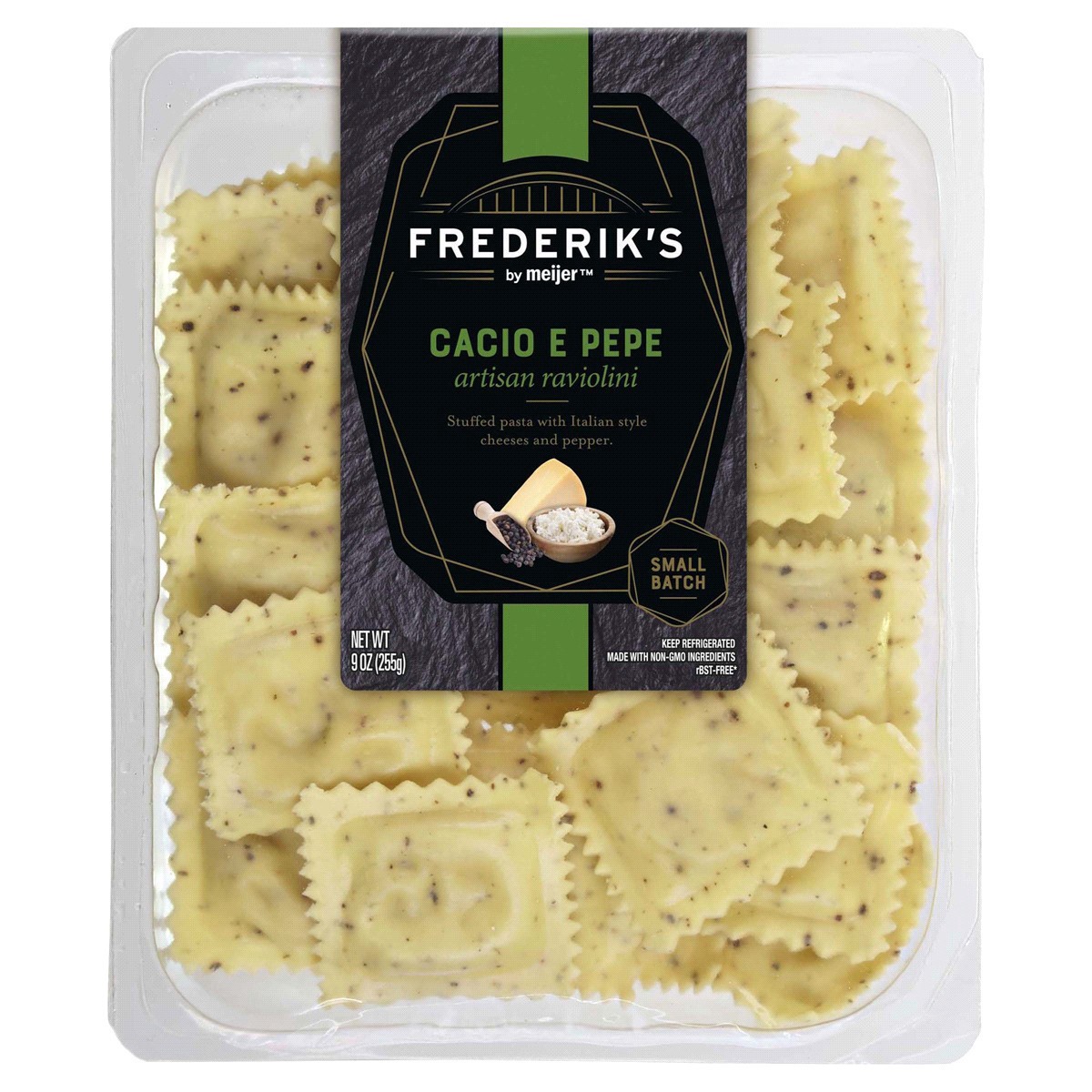 slide 1 of 9, FREDERIKS BY MEIJER Frederik's Cacio E Pepe Ravioli Refrigerated Pasta, 9 oz