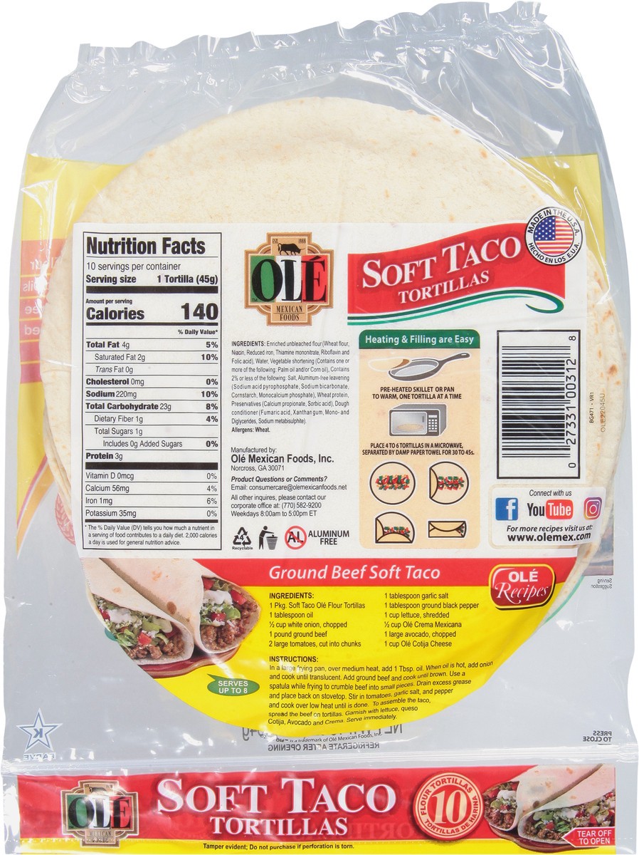 slide 5 of 9, Ole Soft Taco Flour Tortillas 10 ea, 10 ct