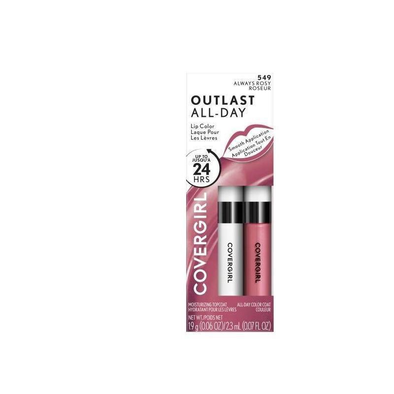 slide 1 of 7, Covergirl Outlast All-Day Lip Color with Topcoat - Always Rosy 549 - 0.07 fl oz, 0.13 oz