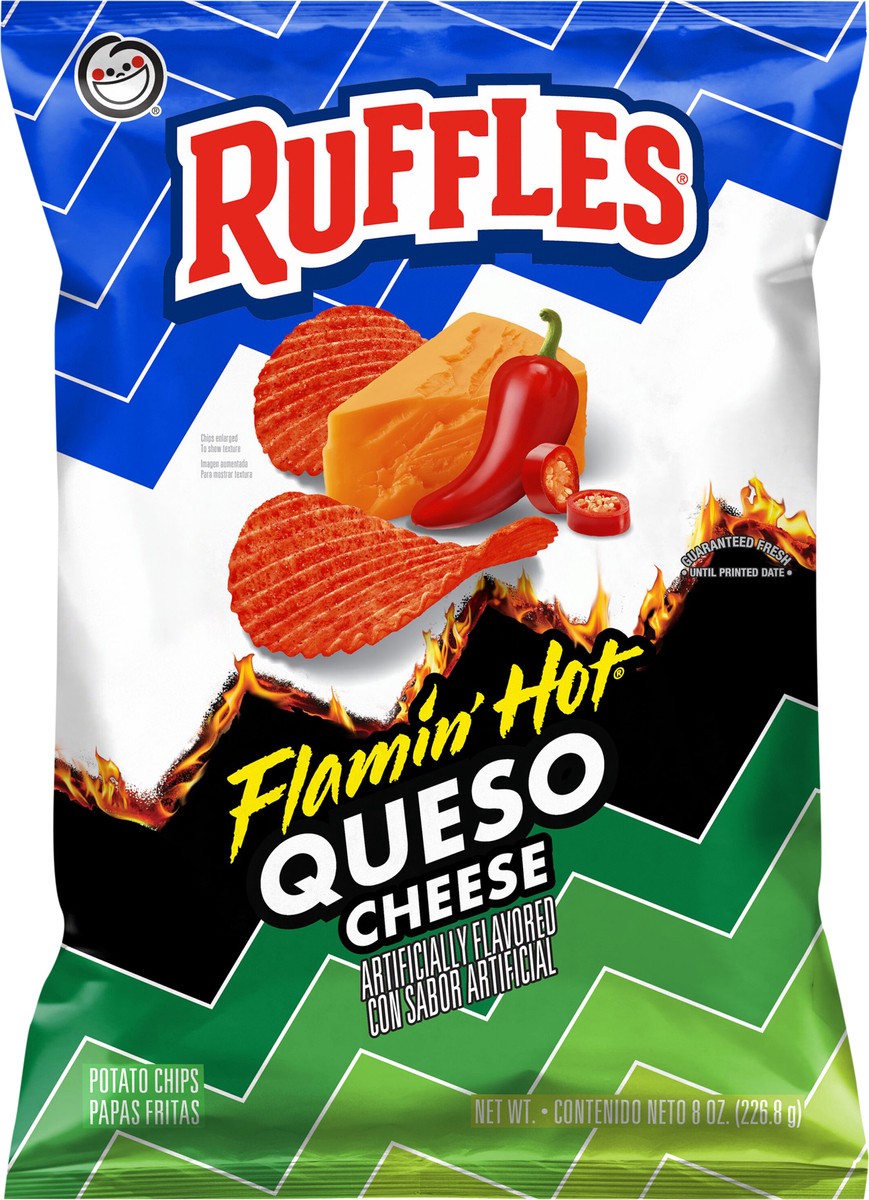 slide 2 of 3, Ruffles Potato Chips Flamin' Hot Queso Cheese 8 Oz, 8 oz