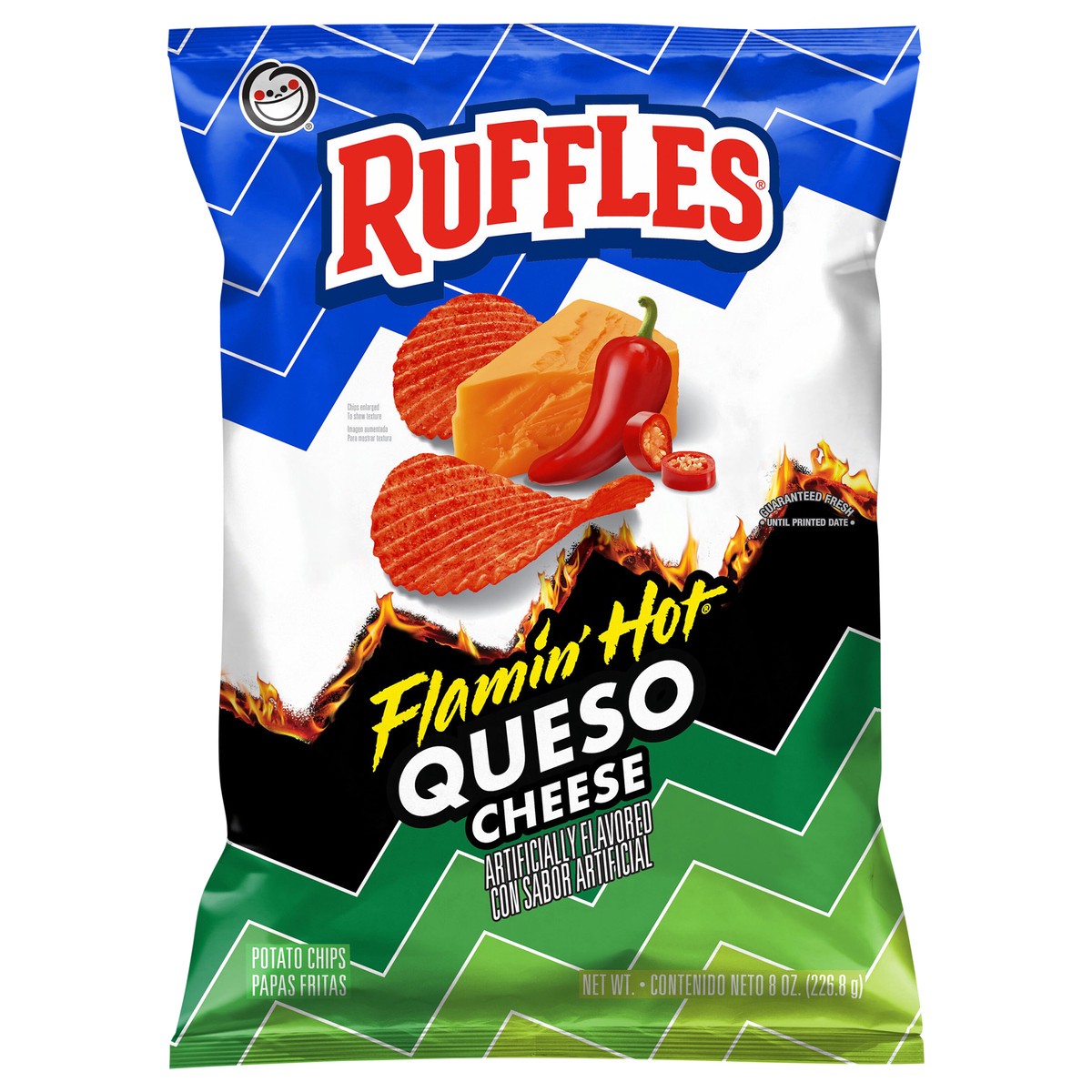 slide 1 of 3, Ruffles Potato Chips Flamin' Hot Queso Cheese 8 Oz, 8 oz